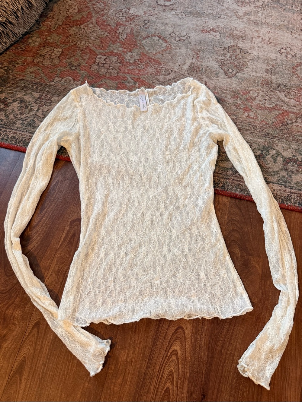 Urban Outfitters Ivory Lace Long-Sleeve Top
